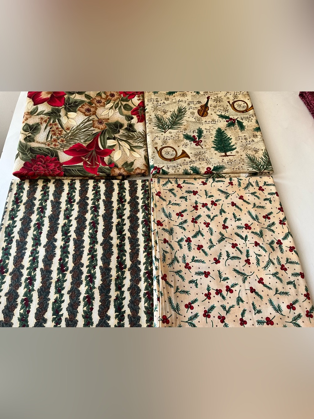 Quilting Sewing Crafts Fabric Lot Hoffman Floral Green Red Tan Brown Cotton